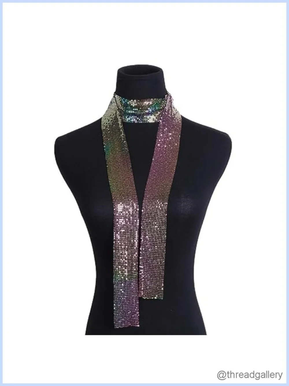 Sequins Neck Tie Scarf Long Skinny Neckerchief Tassel Glitter Disco Shawl